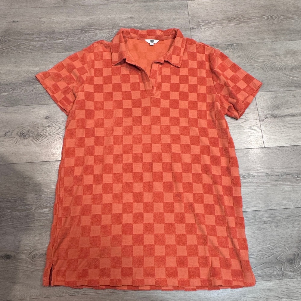 Ascot and Hart Orange Checkered Terry Cloth Polo Mini Dress Womens Size Medium